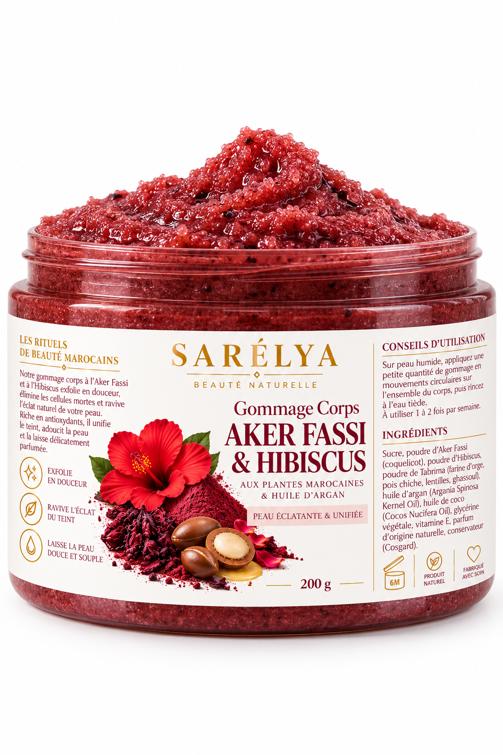 Gommage Aker Fassi & Hibiscus — Éclat & peau satinée